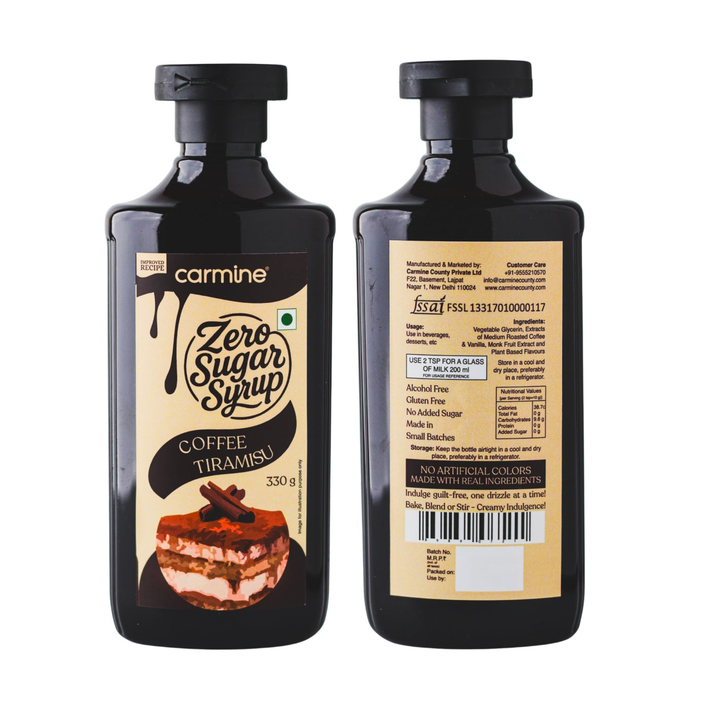 Zero Sugar Tiramisu Syrup - Natural, Plant-Based, Sweetened with Pure Monk Fruit, Clean Label Dessert Syrup, 330 g