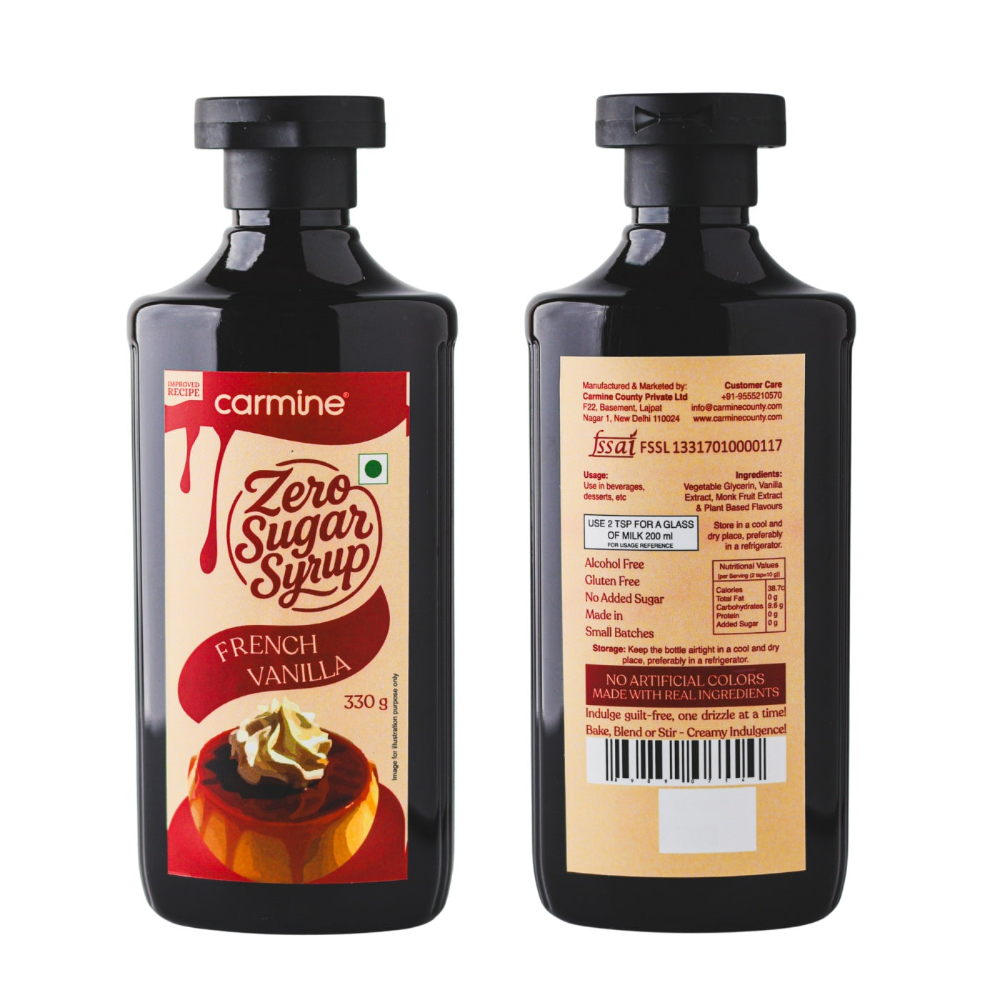 Zero Sugar French Vanilla Syrup - Natural, Plant-Based, Sweetened with Pure Monk Fruit, Clean Label Vanilla Syrup, 330 g