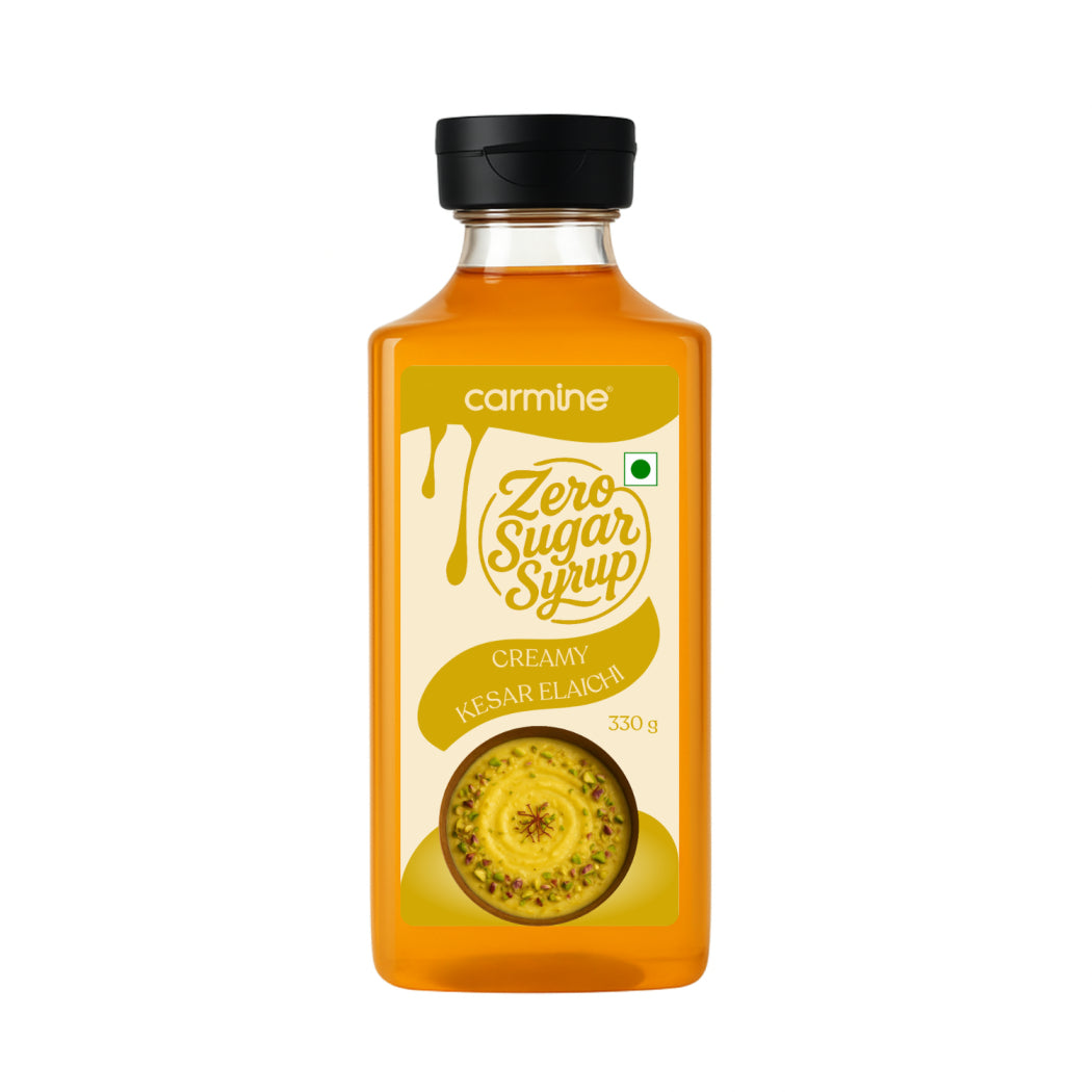 Zero Sugar Creamy Kesar Elaichi Syrup - Natural, Plant-Based, No Artificial Sweeteners, Clean Label Indian Dessert Syrup, 330 g