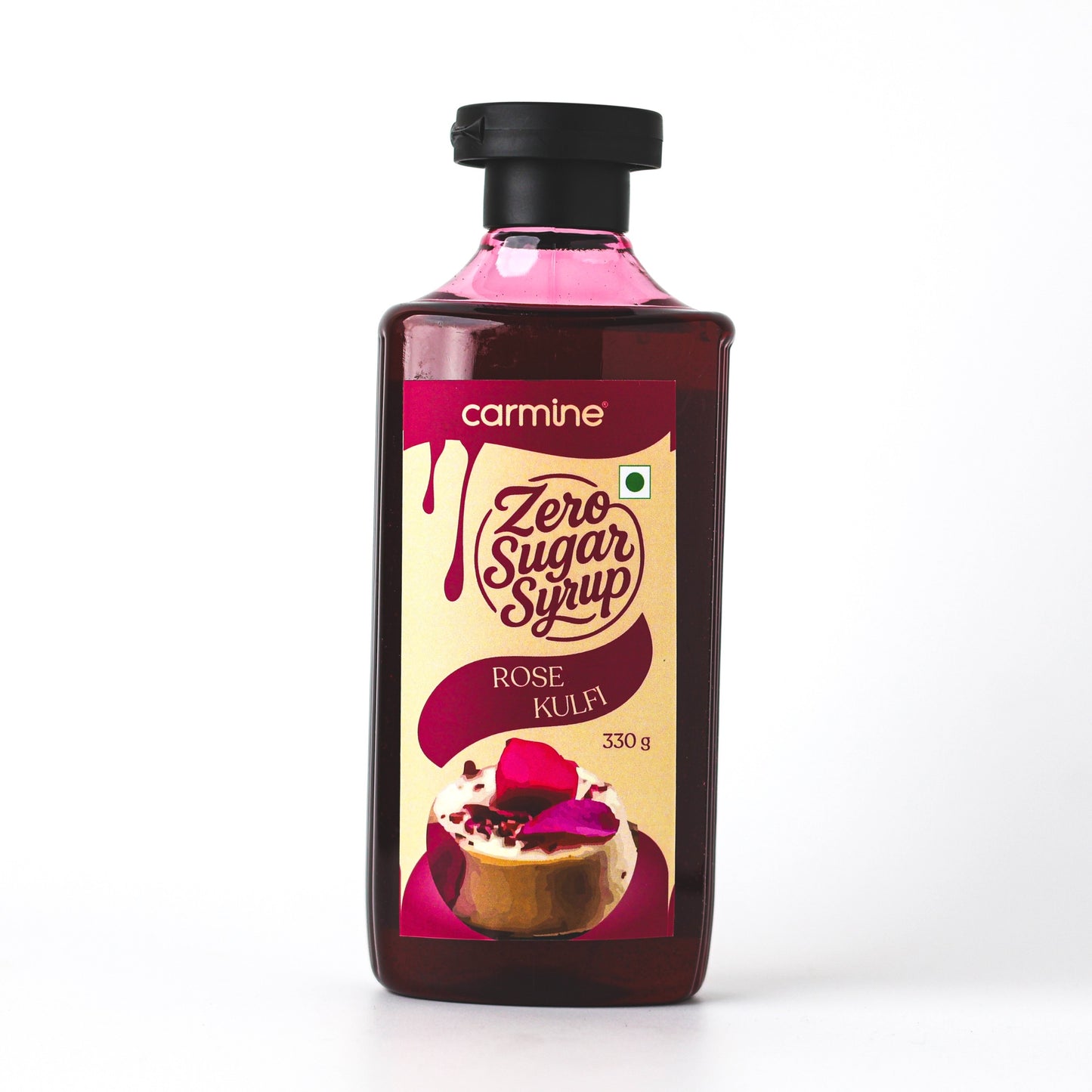 Zero Sugar Rose Kulfi Syrup - Natural, Plant-Based, No Artificial Sweeteners, Clean Label Indian Dessert Syrup, 330 g