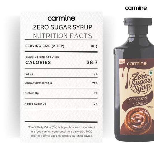 Zero Sugar Cinnamon Vanilla Syrup - Natural, Plant-Based, Sweetened with Pure Monk Fruit, Clean Label, 330 g