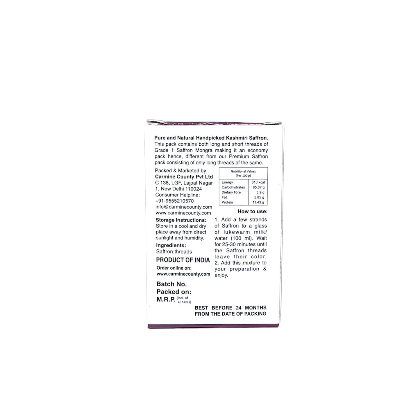 Carmine County Pure and Natural Saffron Threads 1g, Economy Pack