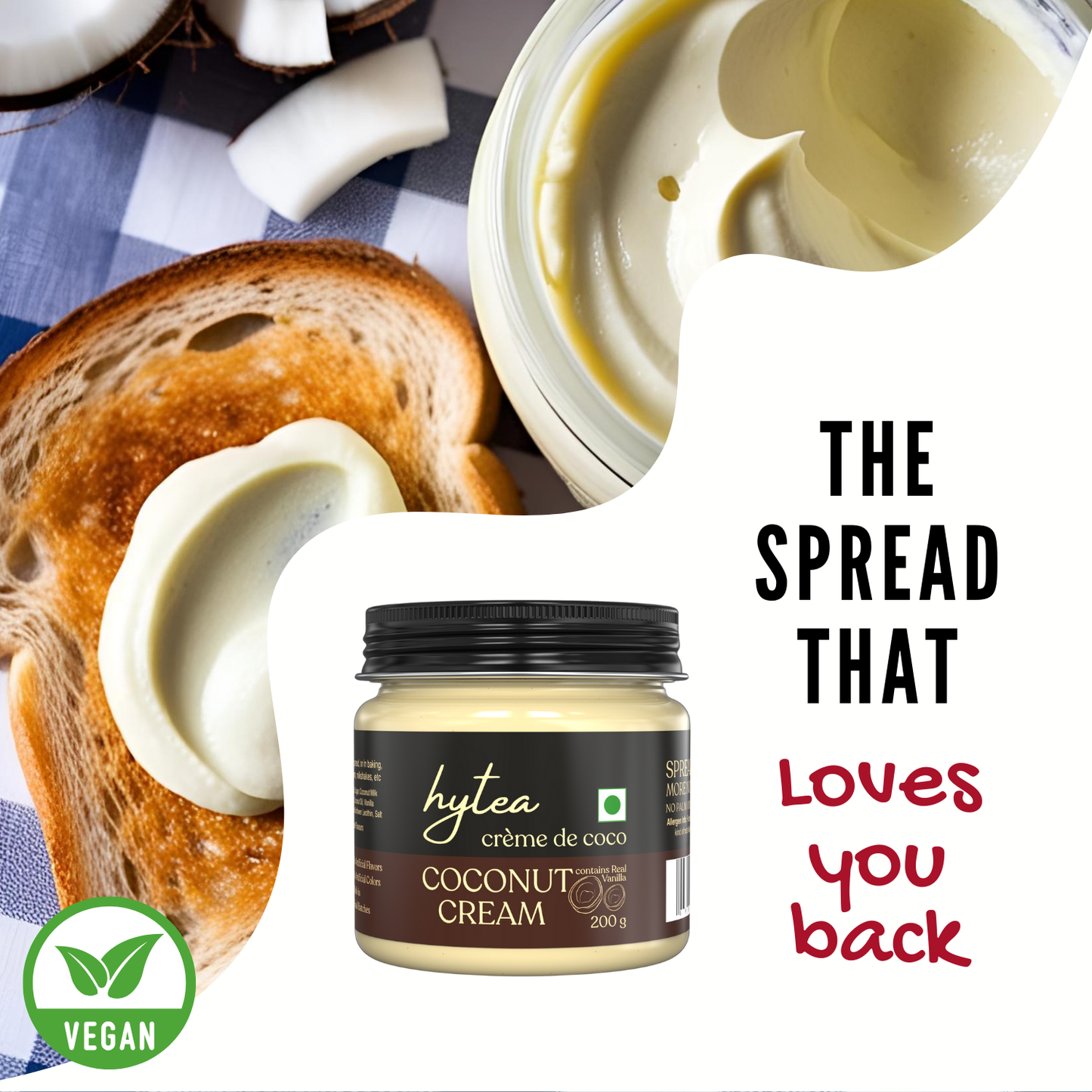 Hytea Spreadable Coconut Cream 200 g, Made with Pure Cocoa Butter (Vegan)