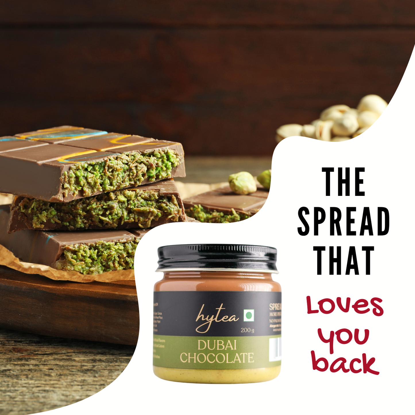 Hytea Dubai Chocolate | Luxe Spread with Premium Nuts, Real Cocoa & Clean Ingredients 200g