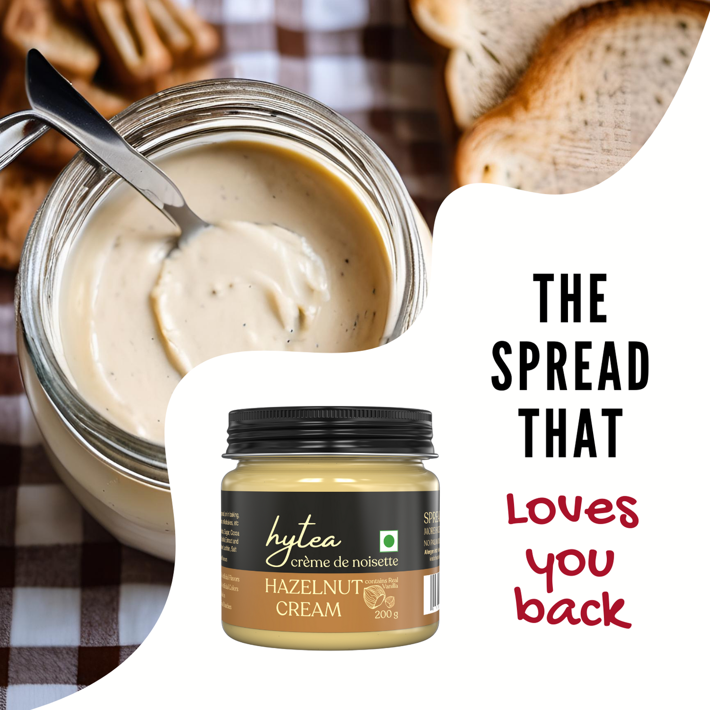 Hytea Spreadable Pure Hazelnut Cream 200 g, Made with Pure Cocoa Butter
