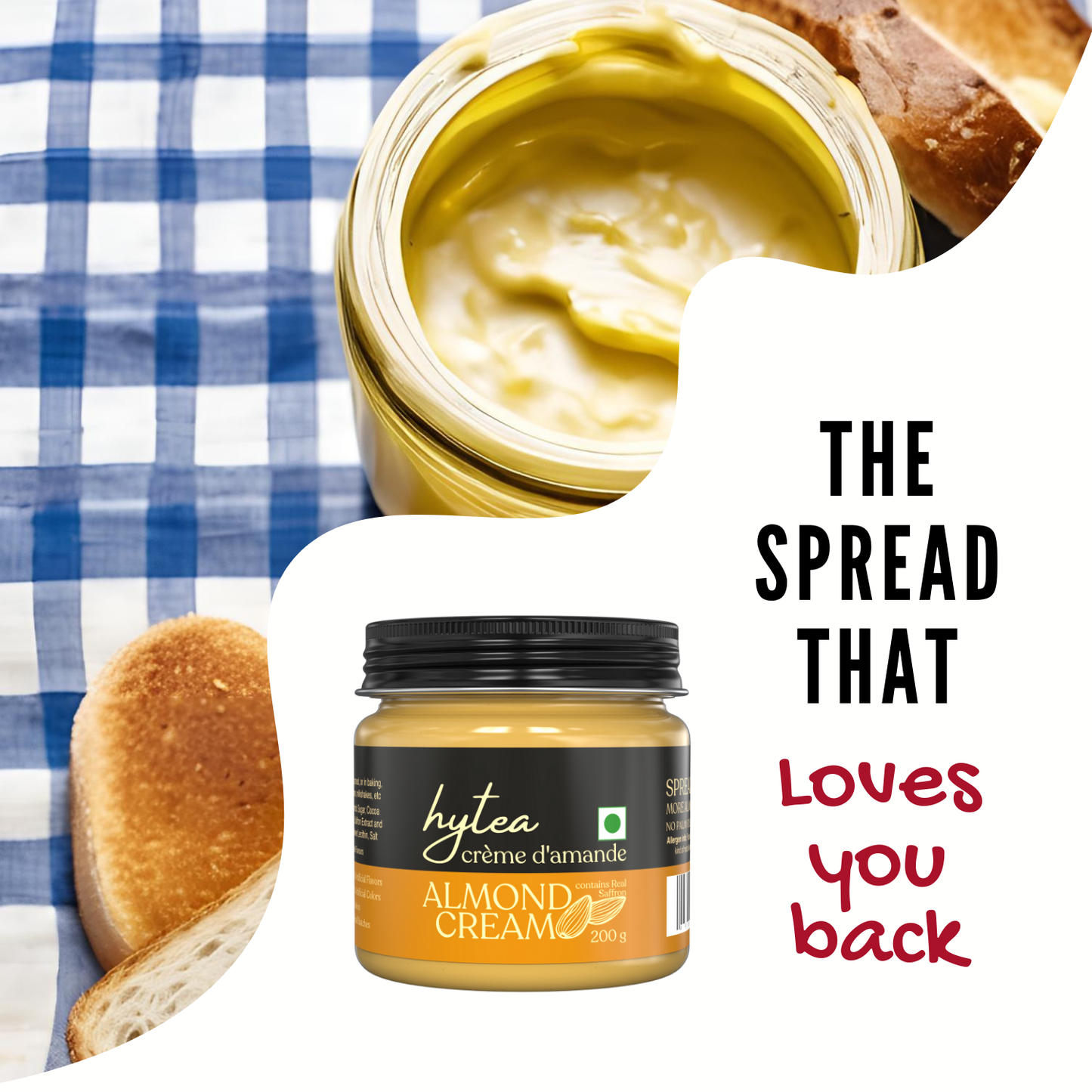 Hytea Spreadable Saffron Almond Cream 200 g, Made with Pure Cocoa Butter