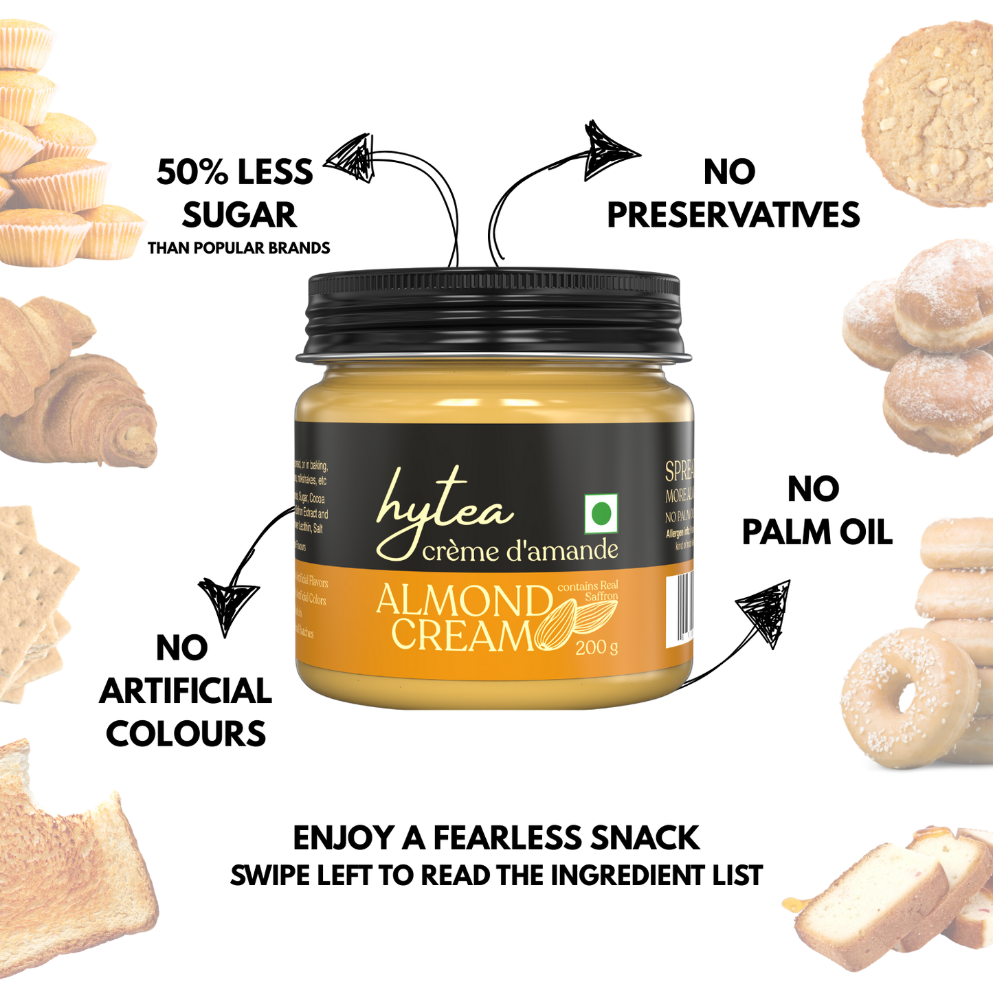 Hytea Spreadable Saffron Almond Cream 200 g, Made with Pure Cocoa Butter