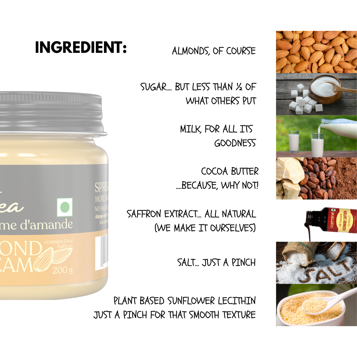 Hytea Spreadable Saffron Almond Cream 200 g, Made with Pure Cocoa Butter