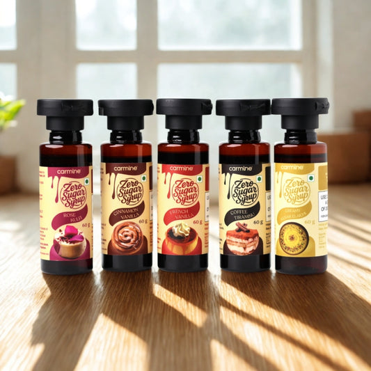 Zero Sugar Syrups - Combo of 5 Syrups (French Vanilla, Cinnamon Vanilla, Coffee Tiramisu, Rose Kulfi and Creamy Kesar Elaichi), 60 g each