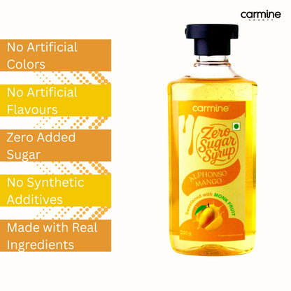 Zero Sugar Alphonso Mango Syrup - Natural, Plant-Based, Sweetened with Pure Monk Fruit, Natural, Preservative-Free, No Artificial Flavours 330 g