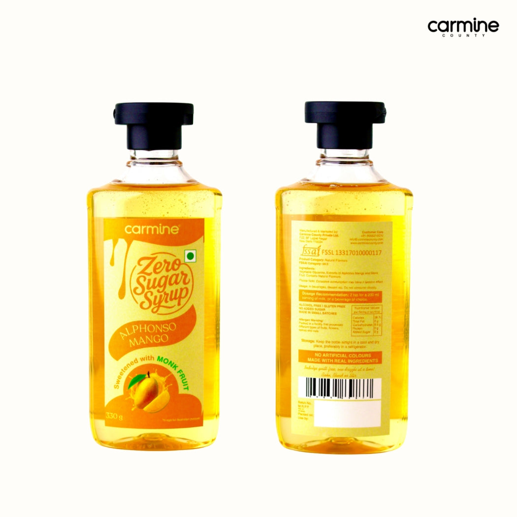 Zero Sugar Alphonso Mango Syrup - Natural, Plant-Based, Sweetened with Pure Monk Fruit, Natural, Preservative-Free, No Artificial Flavours 330 g