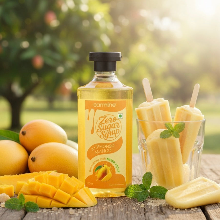 Zero Sugar Alphonso Mango Syrup - Natural, Plant-Based, Sweetened with Pure Monk Fruit, Natural, Preservative-Free, No Artificial Flavours 330 g