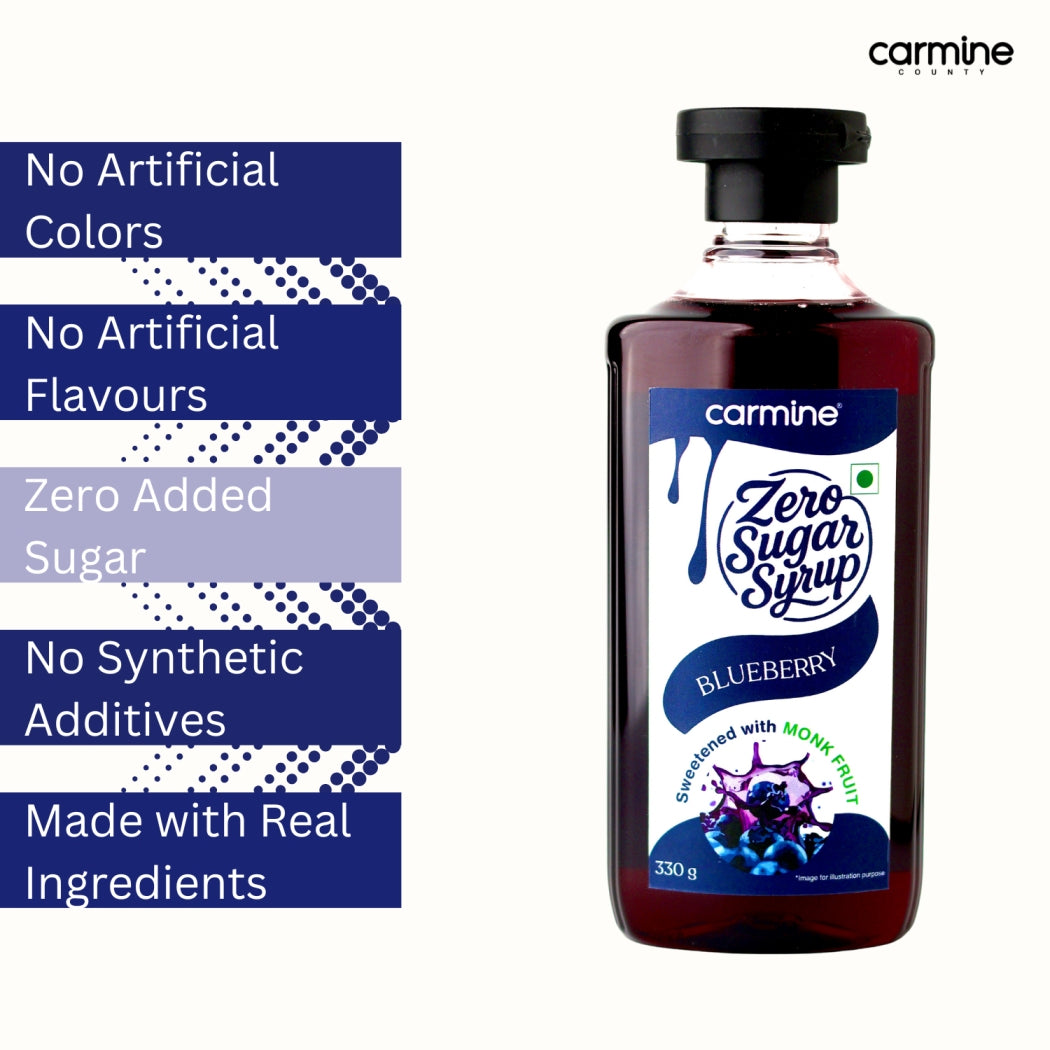 Zero Sugar Blueberry Syrup - Natural, Plant-Based, Sweetened with Pure Monk Fruit, Natural, Preservative-Free, No Artificial Flavours 330 g