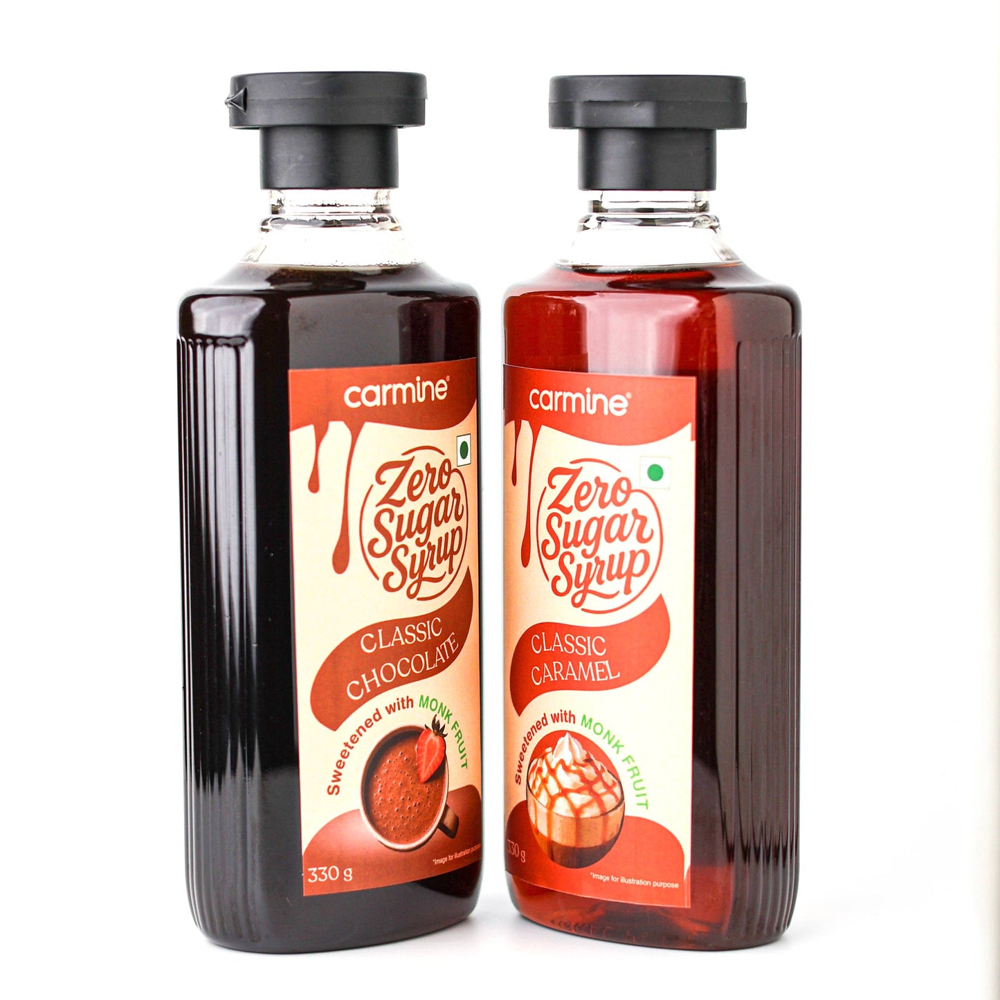 Zero Sugar Chocolate and Caramel Syrup Combo - 330 g x 2, Natural, Plant-Based, Sweetened with Pure Monk Fruit