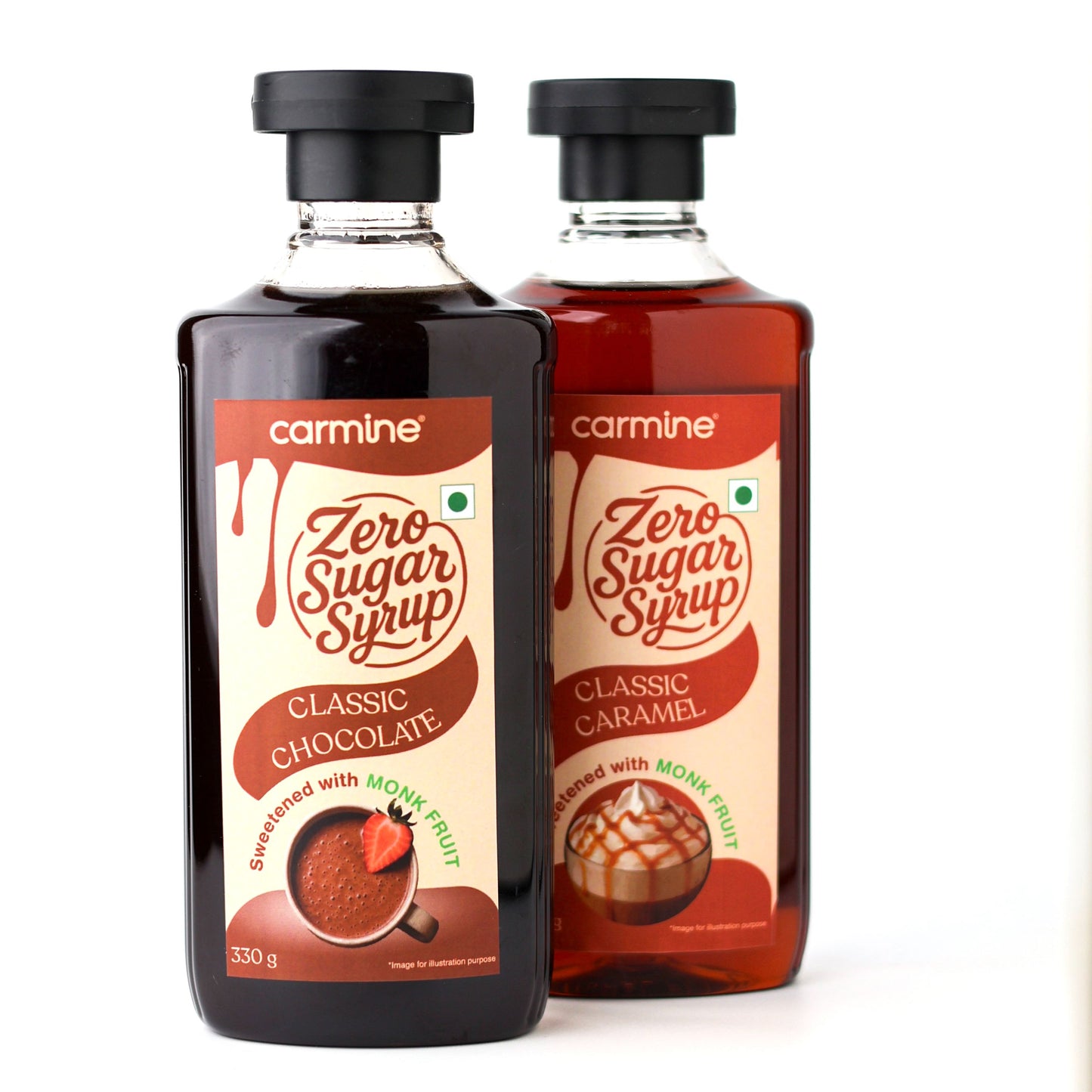 Zero Sugar Chocolate and Caramel Syrup Combo - 330 g x 2, Natural, Plant-Based, Sweetened with Pure Monk Fruit