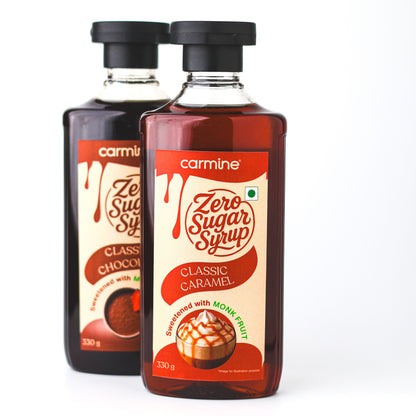 Zero Sugar Chocolate and Caramel Syrup Combo - 330 g x 2, Natural, Plant-Based, Sweetened with Pure Monk Fruit