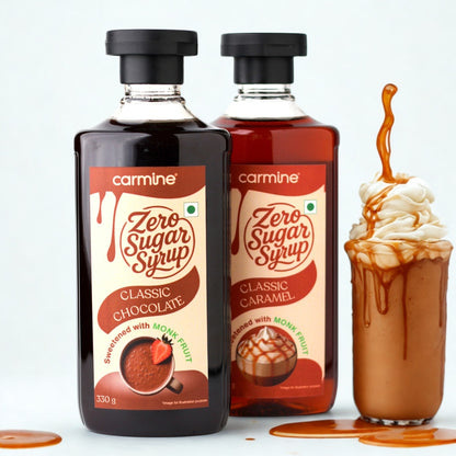 Zero Sugar Chocolate and Caramel Syrup Combo - 330 g x 2, Natural, Plant-Based, Sweetened with Pure Monk Fruit