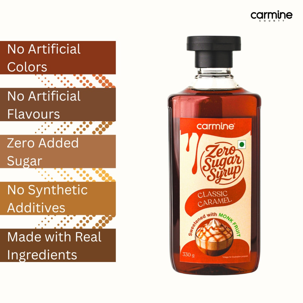 Zero Sugar Chocolate and Caramel Syrup Combo - 330 g x 2, Natural, Plant-Based, Sweetened with Pure Monk Fruit