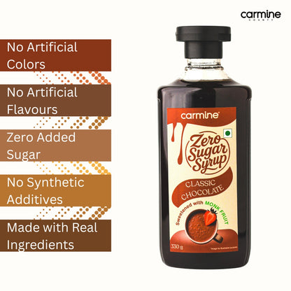 Zero Sugar Classic Chocolate Syrup - Natural, Plant-Based, Sweetened with Pure Monk Fruit, Clean Label Chocolate Syrup, 330 g