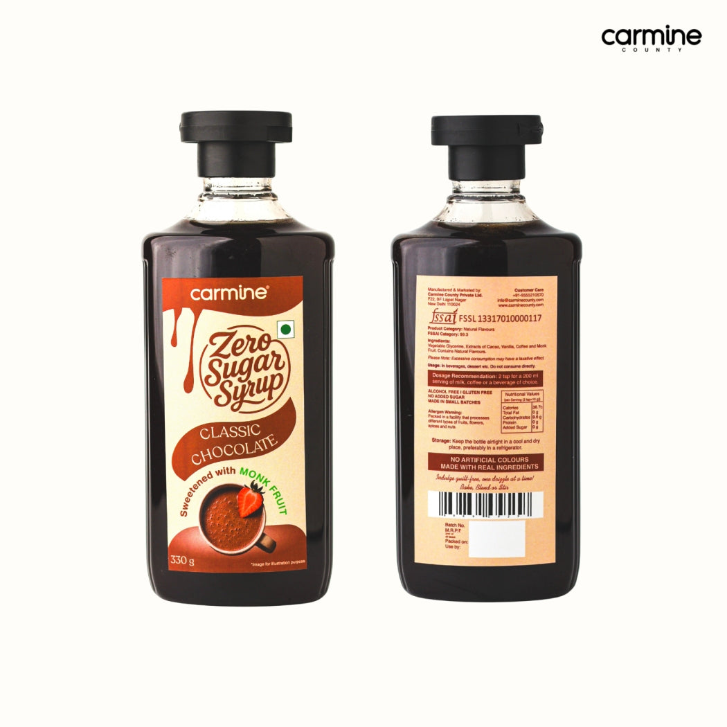 Zero Sugar Classic Chocolate Syrup - Natural, Plant-Based, Sweetened with Pure Monk Fruit, Clean Label Chocolate Syrup, 330 g