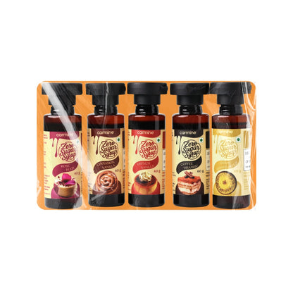 Zero Sugar Syrups Diwali Gift Pack - Combo of 5 Syrups (French Vanilla, Cinnamon Vanilla, Coffee Tiramisu, Rose Kulfi and Creamy Kesar Elaichi), 60 g each