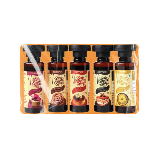 Zero Sugar Syrups Diwali Gift Pack - Combo of 5 Syrups (French Vanilla, Cinnamon Vanilla, Coffee Tiramisu, Rose Kulfi and Creamy Kesar Elaichi), 60 g each