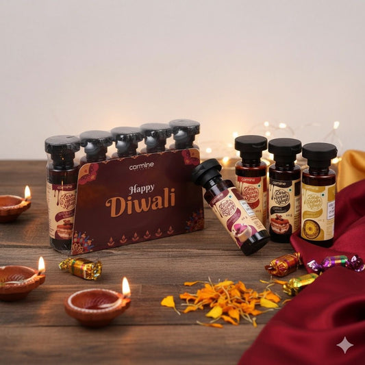 Zero Sugar Syrups Diwali Gift Pack - Combo of 5 Syrups (French Vanilla, Cinnamon Vanilla, Coffee Tiramisu, Rose Kulfi and Creamy Kesar Elaichi), 60 g each