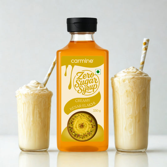 Zero Sugar Creamy Kesar Elaichi Syrup - Natural, Plant-Based, No Artificial Sweeteners, Clean Label Indian Dessert Syrup, 330 g