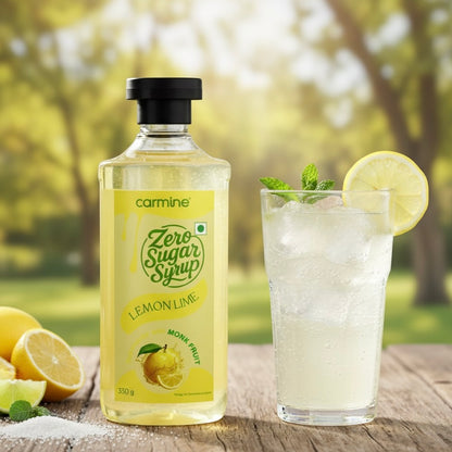 Zero Sugar Lemon Lime Syrup - Natural, Plant-Based, Sweetened with Pure Monk Fruit, Natural, Preservative-Free, No Artificial Flavours 330 g