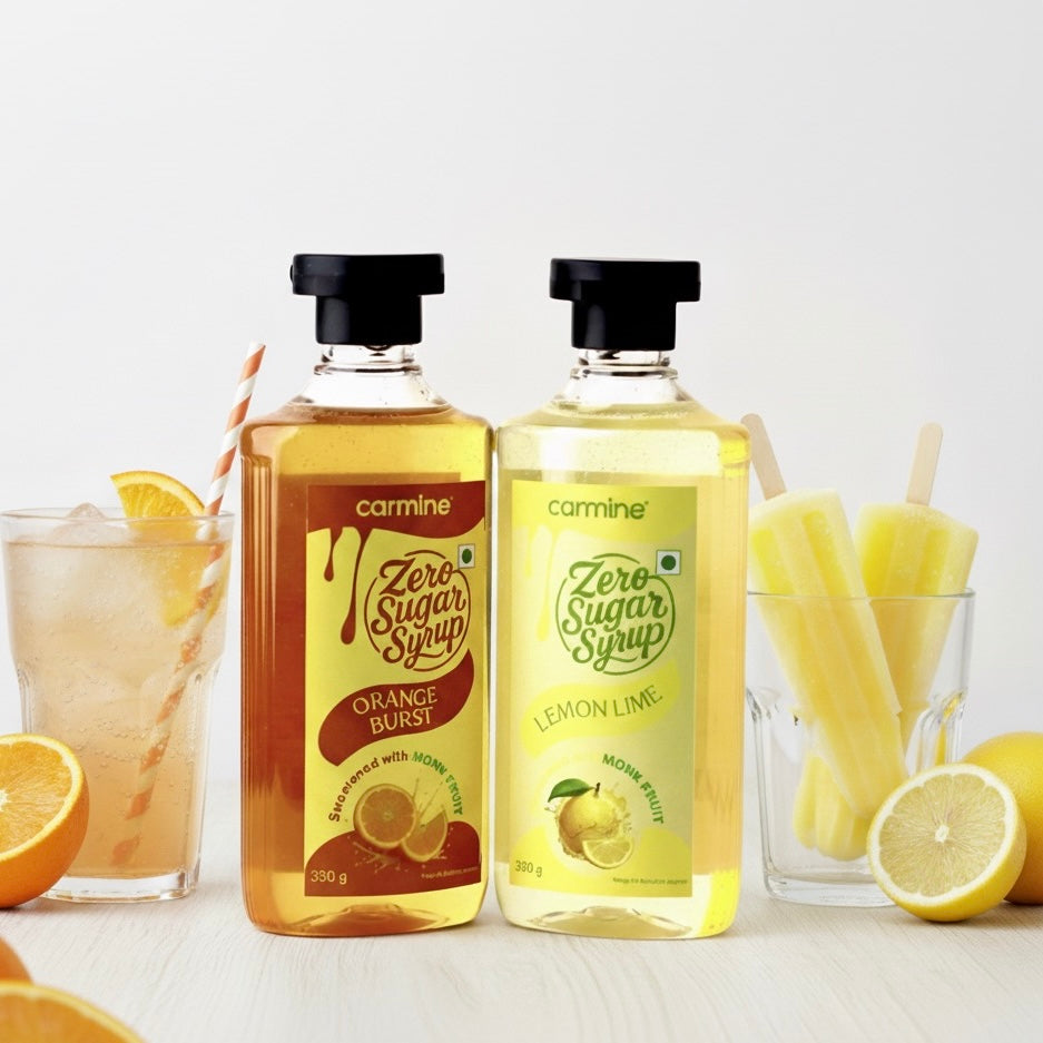 Zero Sugar Orange Burst & Lemon Lime Syrup Combo – 2 x 330 g | Natural, Preservative-Free, Monk Fruit Sweetened