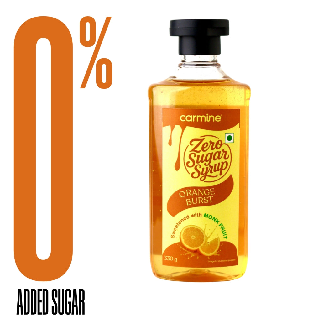 Zero Sugar Orange Burst Syrup - Natural, Plant-Based, Sweetened with Pure Monk Fruit, Natural, Preservative-Free, No Artificial Flavours 330 g