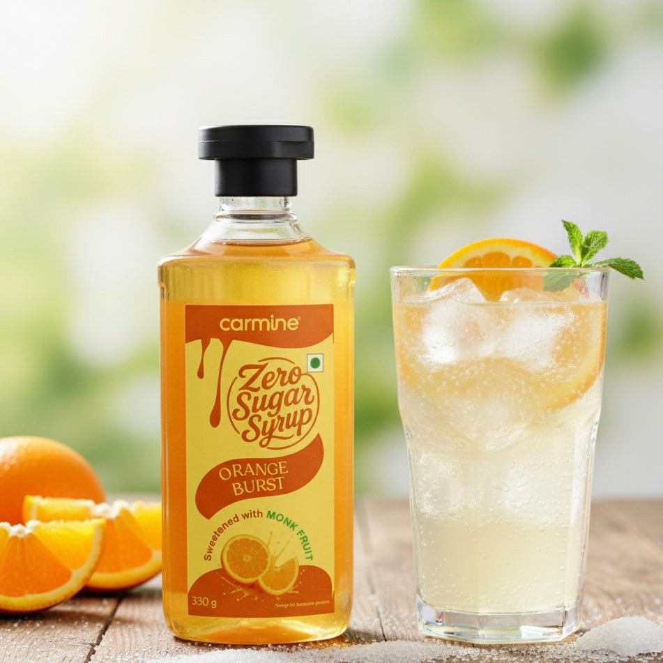 Zero Sugar Orange Burst Syrup - Natural, Plant-Based, Sweetened with Pure Monk Fruit, Natural, Preservative-Free, No Artificial Flavours 330 g