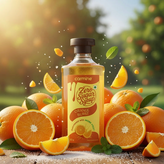 Zero Sugar Orange Burst Syrup - Natural, Plant-Based, Sweetened with Pure Monk Fruit, Natural, Preservative-Free, No Artificial Flavours 330 g