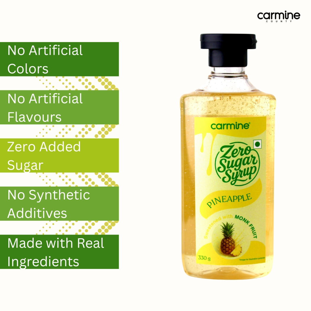 Zero Sugar Pineapple Syrup - Natural, Plant-Based, Sweetened with Pure Monk Fruit, Natural, Preservative-Free, No Artificial Flavours 330 g