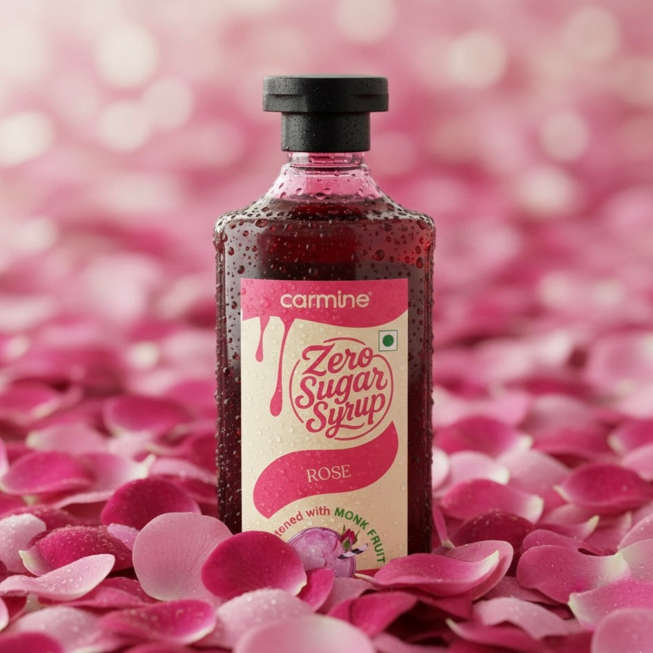 Zero Sugar Rose Syrup - Natural, Plant-Based, Sweetened with Pure Monk Fruit, Clean Label Indian Dessert Syrup, 330 g