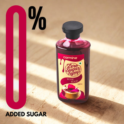 Zero Sugar Rose Kulfi Syrup - Natural, Plant-Based, No Artificial Sweeteners, Clean Label Indian Dessert Syrup, 330 g