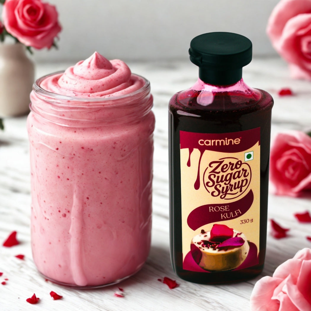 Zero Sugar Rose Kulfi Syrup - Natural, Plant-Based, No Artificial Sweeteners, Clean Label Indian Dessert Syrup, 330 g