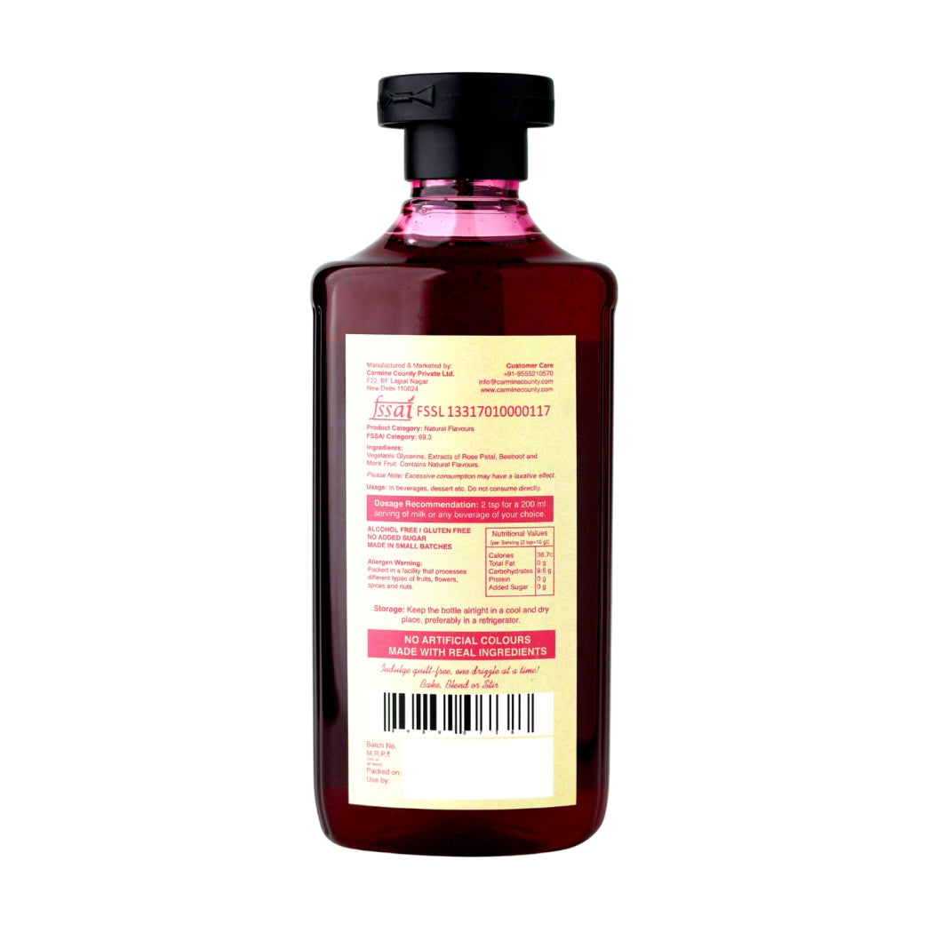 Zero Sugar Rose Syrup - Natural, Plant-Based, Sweetened with Pure Monk Fruit, Clean Label Indian Dessert Syrup, 330 g