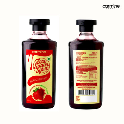 Zero Sugar Strawberry Syrup - Natural, Plant-Based, Sweetened with Pure Monk Fruit, Natural, Preservative-Free, No Artificial Flavours 330 g