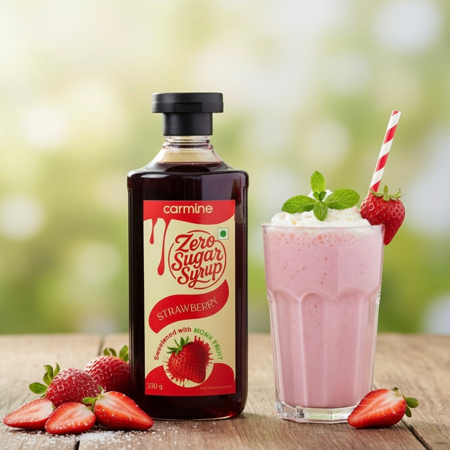 Zero Sugar Strawberry Syrup - Natural, Plant-Based, Sweetened with Pure Monk Fruit, Natural, Preservative-Free, No Artificial Flavours 330 g