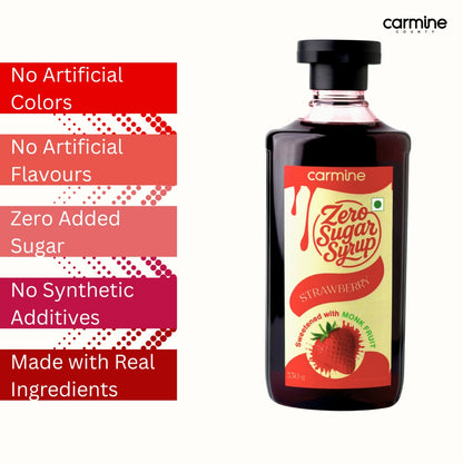 Zero Sugar Strawberry Syrup - Natural, Plant-Based, Sweetened with Pure Monk Fruit, Natural, Preservative-Free, No Artificial Flavours 330 g