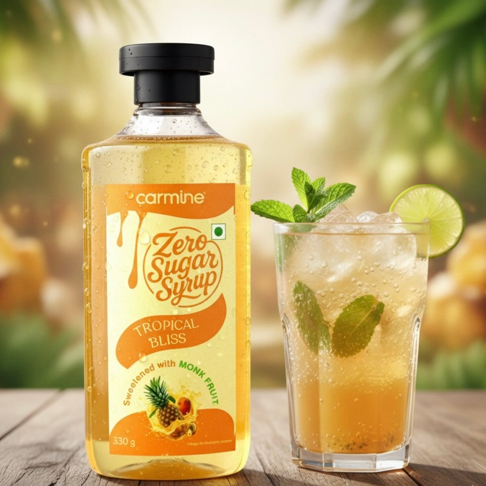 Zero Sugar Tropical Bliss Syrup - Natural, Plant-Based, Sweetened with Pure Monk Fruit, Natural, Preservative-Free, No Artificial Flavours 330 g
