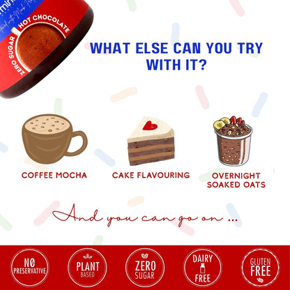 Zero Sugar Hot Chocolate, Sweetened with Monk Fruit, Zero Artificial Colors or Flavours, Made with coverture grade Cocoa